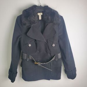 LOFT Black Faux Fur Detail Coat Size 8